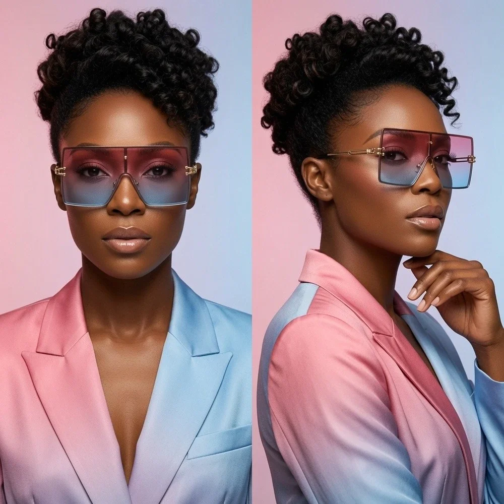 Oversized‎ Shield Sunglasses Bold Pink Blue Gradient Finish Women Eyewear Luxury